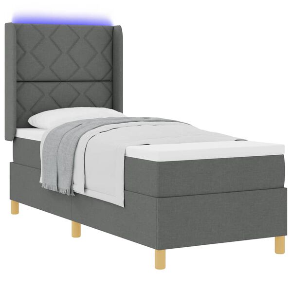 vidaXL Boxspringbett mit Matratze mit LED Grau 80 x 200 cm Stoff
