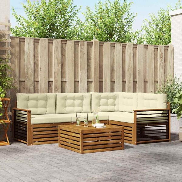 vidaXL Outdoor-Sofagarnitur mit Kissen 5 pcs Natur und Creme