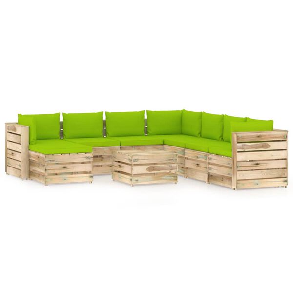 vidaXL 9-tlg. Garten-Lounge-Set mit Kissen Gr&uuml;n Impr&auml;gniertes Holz