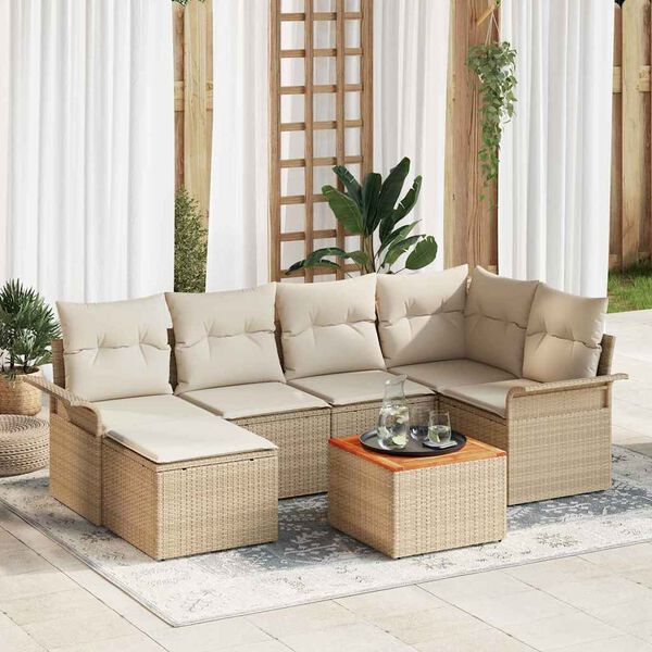 vidaXL Gartensofa-set mit Kissen 7 pcs Beige Poly-Rattan