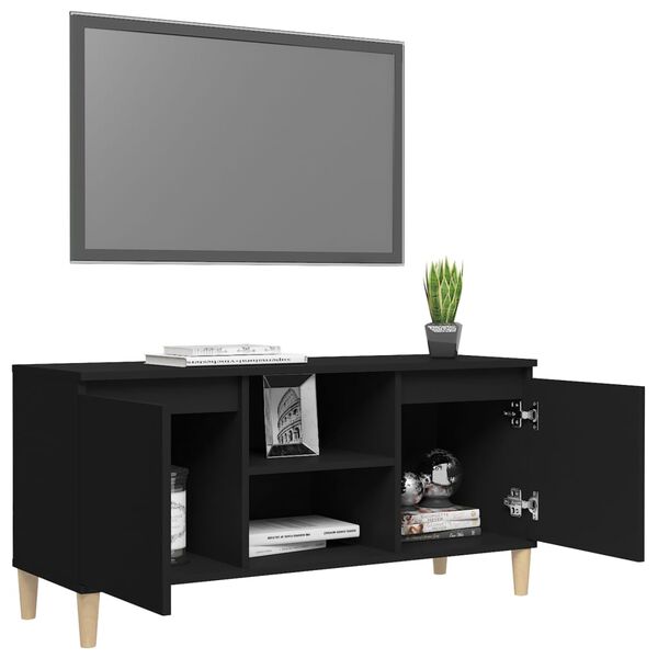 vidaXL TV-Schrank mit Massivholz-Beinen Schwarz 103,5x35x50 cm