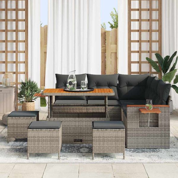 vidaXL Gartensofa-set mit Kissen 9 pcs Grau