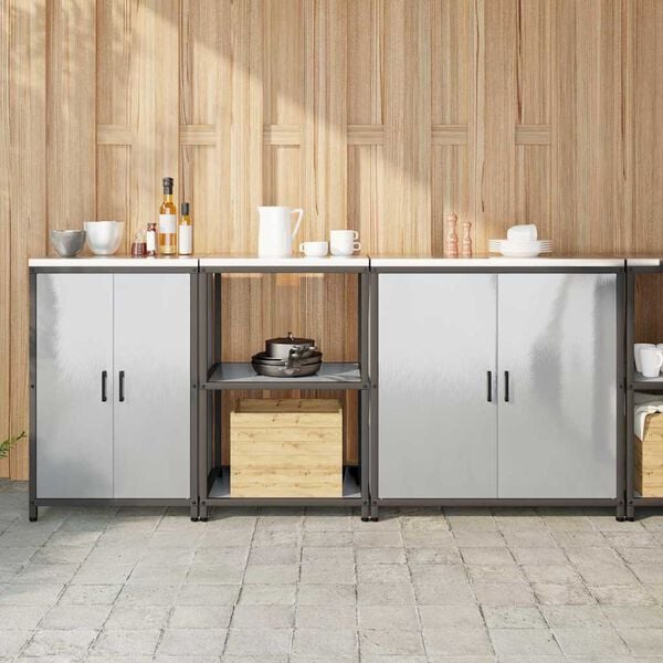 vidaXL Aufbewahrungsset f&uuml;r die K&uuml;che mit Regal 3 pcs Silber Edelstahl