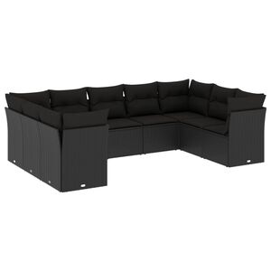 vidaXL 9-tlg. Garten-Sofagarnitur mit Kissen Schwarz Poly Rattan