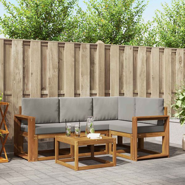 vidaXL Outdoor-Sofagarnitur mit Kissen 5 pcs Nat&uuml;rlich und Hellgrau