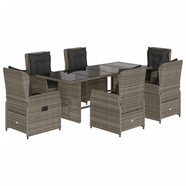 vidaXL 7-tlg. Garten-Essgruppe mit Kissen Grau Poly Rattan