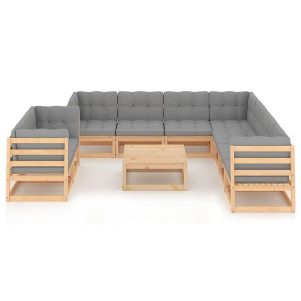 vidaXL 10-tlg. Garten-Lounge-Set mit Kissen Massivholz Kiefer