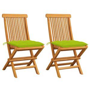 vidaXL Klappst&uuml;hle mit hellgr&uuml;nen Kissen, 2 St&uuml;ck, Massivholz Teakholz