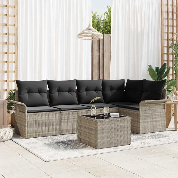 vidaXL Garten-Sofa-Set mit Kissen 6 pcs Hellgrau Poly Rattan