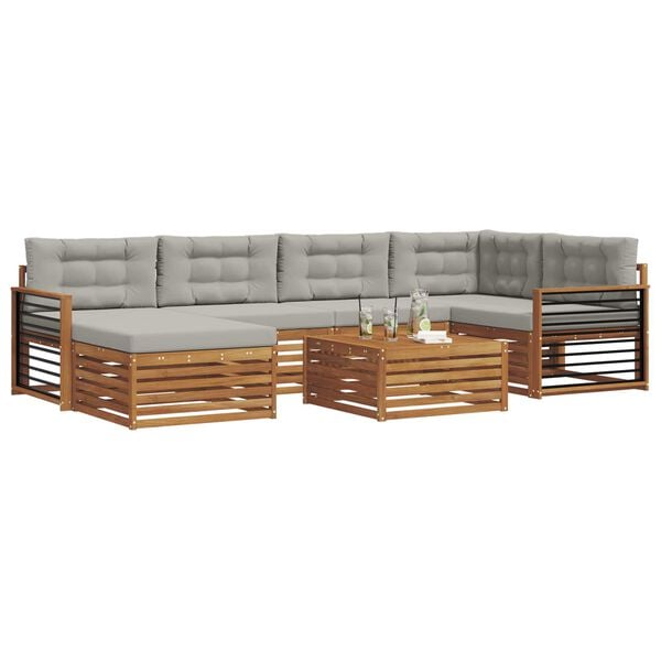 vidaXL Outdoor-Sofagarnitur mit Kissen 7 pcs Nat&uuml;rlich und Hellgrau
