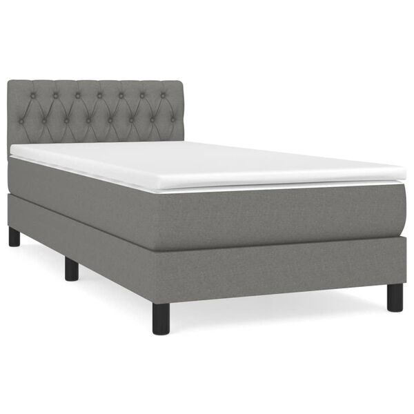 vidaXL Boxspringbett mit Matratze Dunkelgrau 90x200 cm Stoff