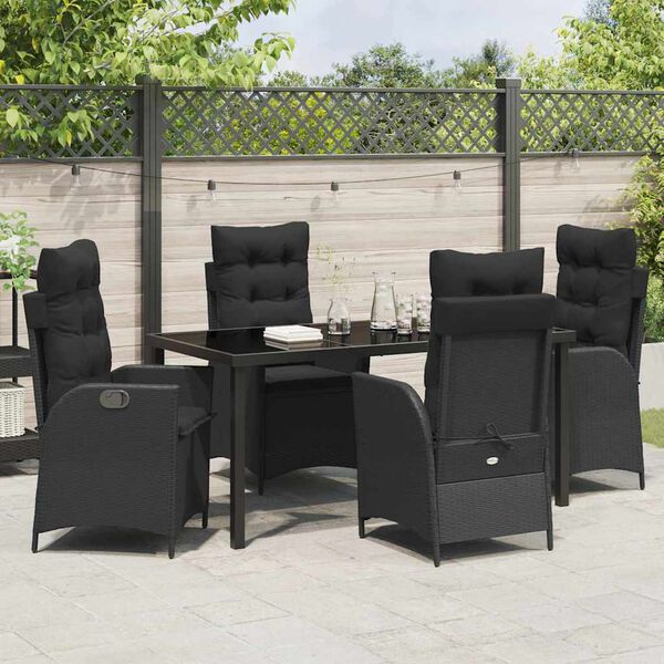 vidaXL Garten Essgruppe mit Kissen 5 pcs Schwarz Poly-Rattan