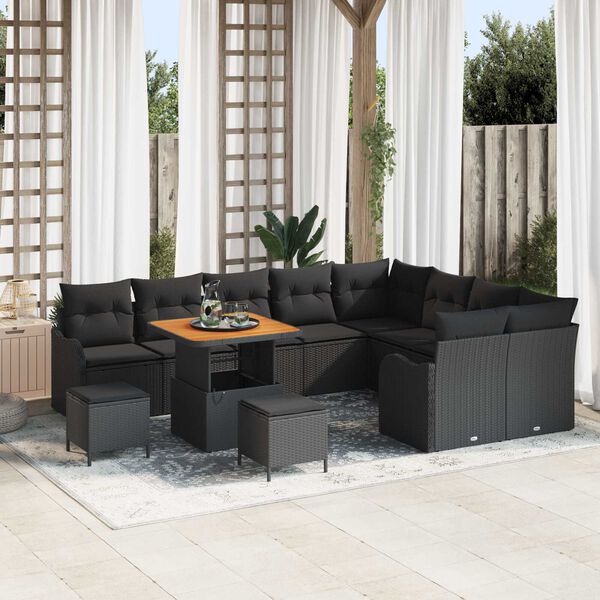 vidaXL Garten-Sofa-Set mit Kissen mit Speicher 12 pcs Schwarz