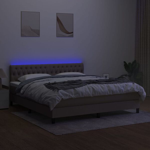 vidaXL Boxspringbett mit Matratze & LED Taupe 180x200 cm Stoff
