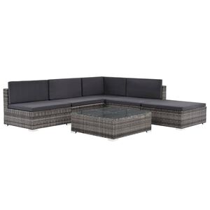 vidaXL 6-tlg. Garten-Lounge-Set mit Kissen Poly Rattan Grau