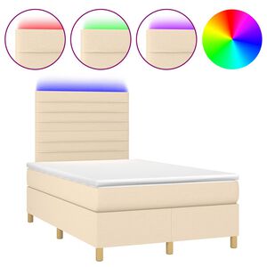 vidaXL Boxspringbett mit Matratze & LED Creme 120x190 cm Stoff