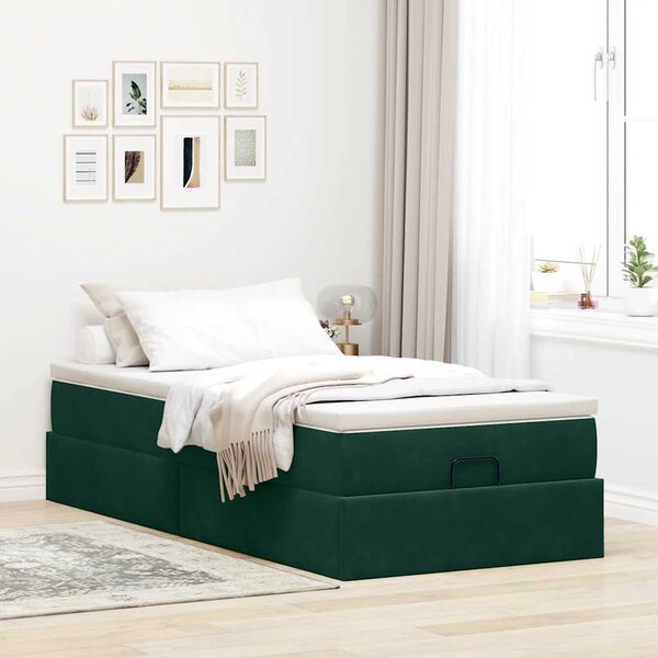 vidaXL Ottoman-Bett mit Matratze Dunkelgr&uuml;n 90x190 cm Samt