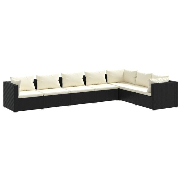 vidaXL 7-tlg. Garten-Lounge-Set mit Kissen Poly Rattan Schwarz