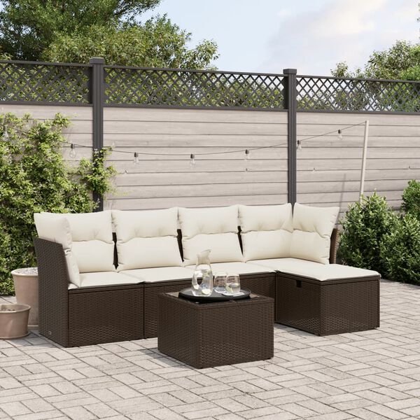 vidaXL 6-tlg. Garten-Sofagarnitur mit Kissen Braun Poly Rattan