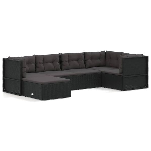 vidaXL 6-tlg. Garten-Lounge-Set mit Kissen Schwarz Poly Rattan