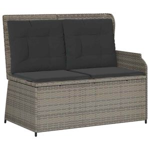 vidaXL Gartenbank Verstellbar mit Kissen Grau Poly Rattan