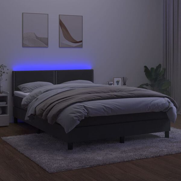 vidaXL Boxspringbett mit Matratze & LED Dunkelgrau 140x200 cm Samt