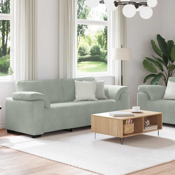 vidaXL 2-teiliges Sofa-Set mit Kissen, hellgrauer Samt