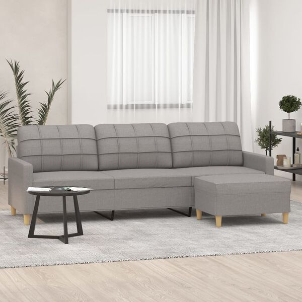 vidaXL 3-Sitzer-Sofa mit Hocker Hellgrau 210 cm Stoff