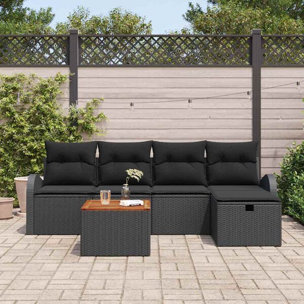 vidaXL Gartensofa-set mit Kissen 6 pcs Schwarz Poly Rattan