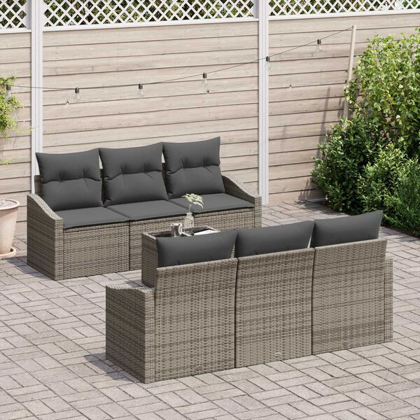 vidaXL Sofa Set mit Kissen mit Kissen 7 pcs Grau Poly-Rattan