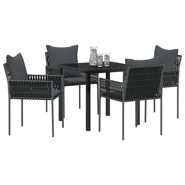 vidaXL Garten Essgruppe 5 pcs Schwarz und Grau PE-Rattan