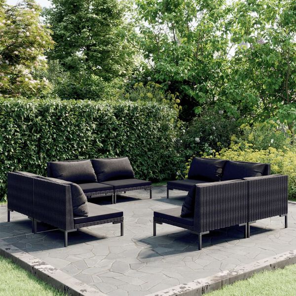 vidaXL 8-tlg. Garten-Lounge-Set mit Kissen Poly Rattan Dunkelgrau