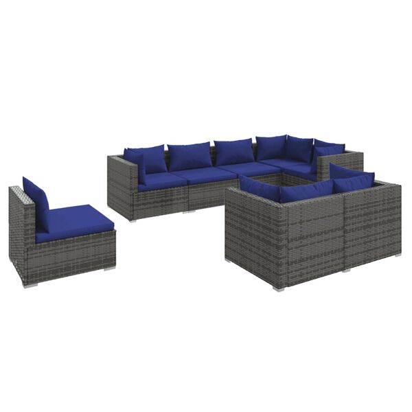 vidaXL 8-tlg. Garten-Lounge-Set mit Kissen Poly Rattan Grau