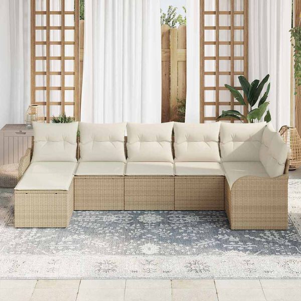 vidaXL Gartensofa-set 7 pcs Beige Poly-Rattan