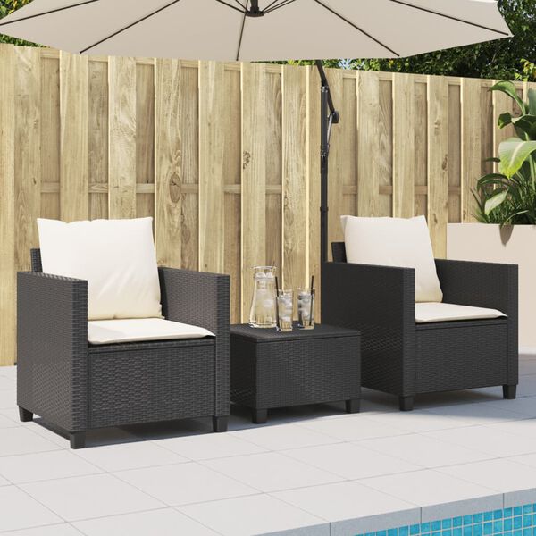 vidaXL 3-tlg. Bistro-Set mit Kissen Schwarz Poly Rattan