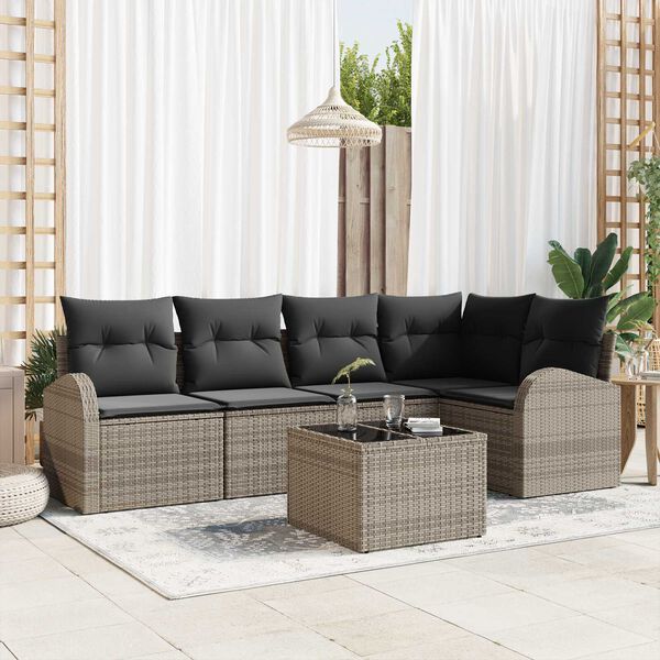 vidaXL Garten-Sofa-Set mit Kissen 6 pcs Grau Poly Rattan