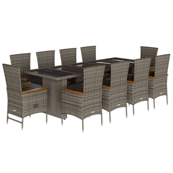 vidaXL 11-tlg. Garten-Essgruppe mit Kissen Grau Poly Rattan