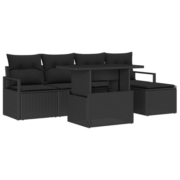 vidaXL Garten-Sofa-Set mit Speicher 6 pcs Schwarz Poly Rattan