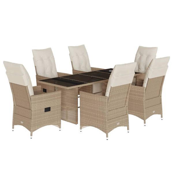 vidaXL 7-tlg. Garten-Bistro-Set mit Kissen Beige Poly Rattan