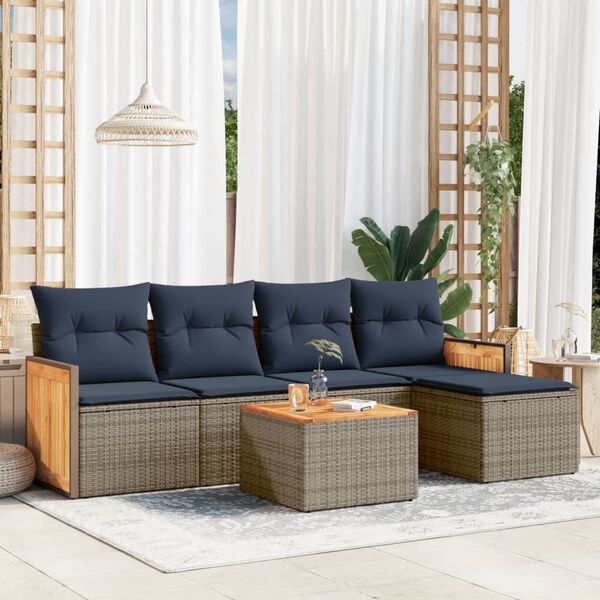 vidaXL 6-teiliges Gartensofa-Set mit Kissen, grau, Polyrattan