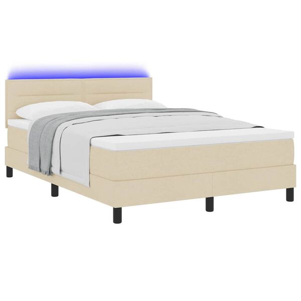 vidaXL Boxspringbett mit Matratze mit LED Creme 160 x 200 cm Stoff