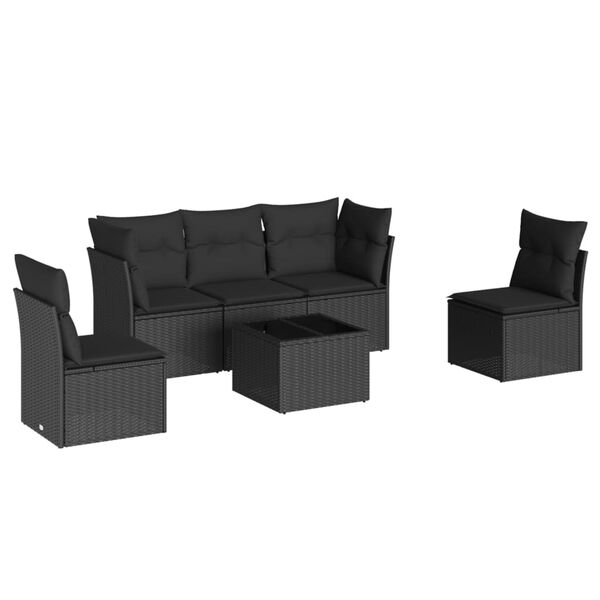 vidaXL 6-tlg. Garten-Sofagarnitur mit Kissen Schwarz Poly Rattan