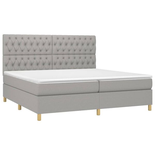 vidaXL Boxspringbett mit Matratze & LED Hellgrau 200x200 cm Stoff