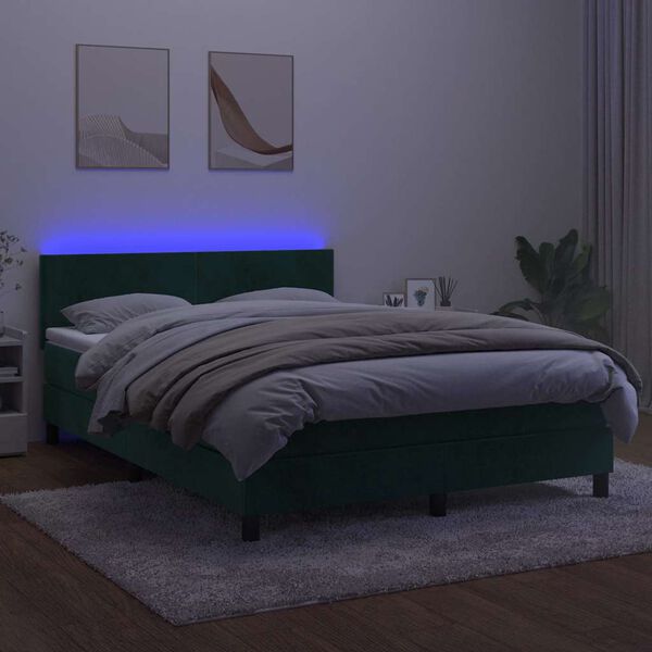 vidaXL Boxspringbett mit Matratze & LED Dunkelgr&uuml;n 140x200 cm Samt