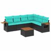 vidaXL 7-tlg. Garten-Sofagarnitur mit Kissen Schwarz Poly Rattan