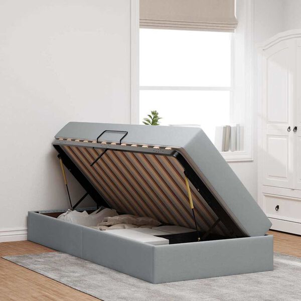 vidaXL Aufbewahrungsbett mit Matratze Hellgrau 90 x 190 cm Polyester