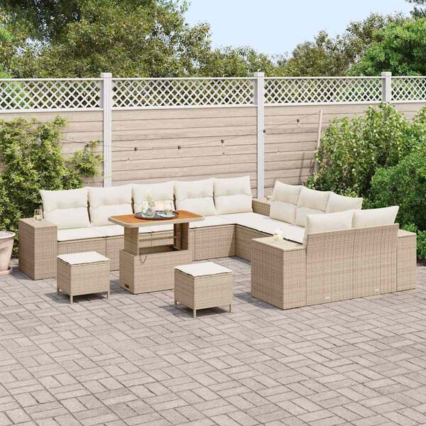 vidaXL Gartensofa-set mit Kissen 13 pcs Beige und Creme Poly-Rattan