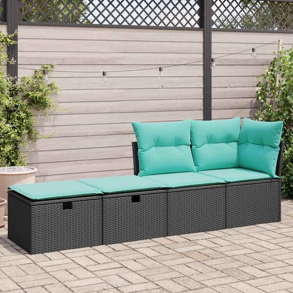 vidaXL 2-tlg. Garten-Sofagarnitur mit Kissen Schwarz Poly Rattan