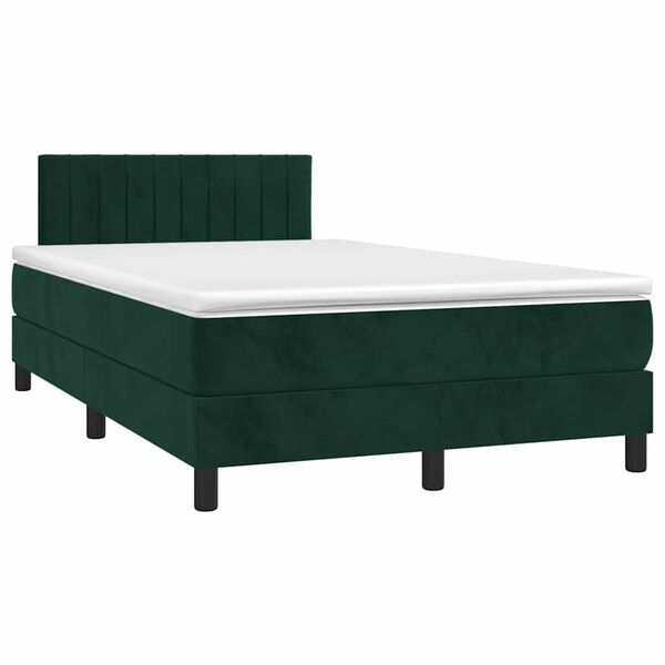 vidaXL Boxspringbett mit Matratze & LED Dunkelgr&uuml;n 120x200 cm Samt