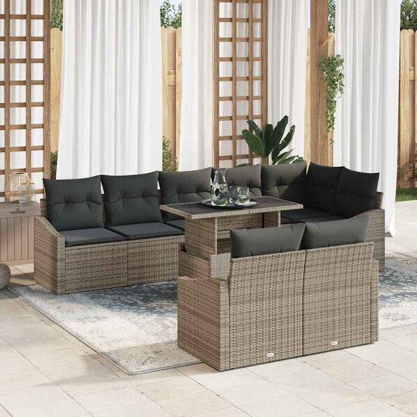 vidaXL Garten-Sofa-Set mit Kissen mit Speicher 9 pcs Grau